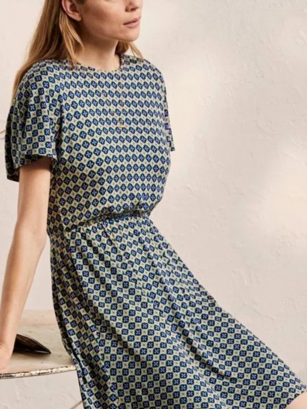 Boden Moroccan Diamond Flutter Sleeve Jersey Dress